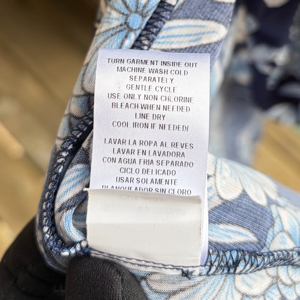 🆕Signature by Robbie Bee Blue Floral Faux Wrap Dress Petite Small PS Ruffle Midi - Picture 15 of 16